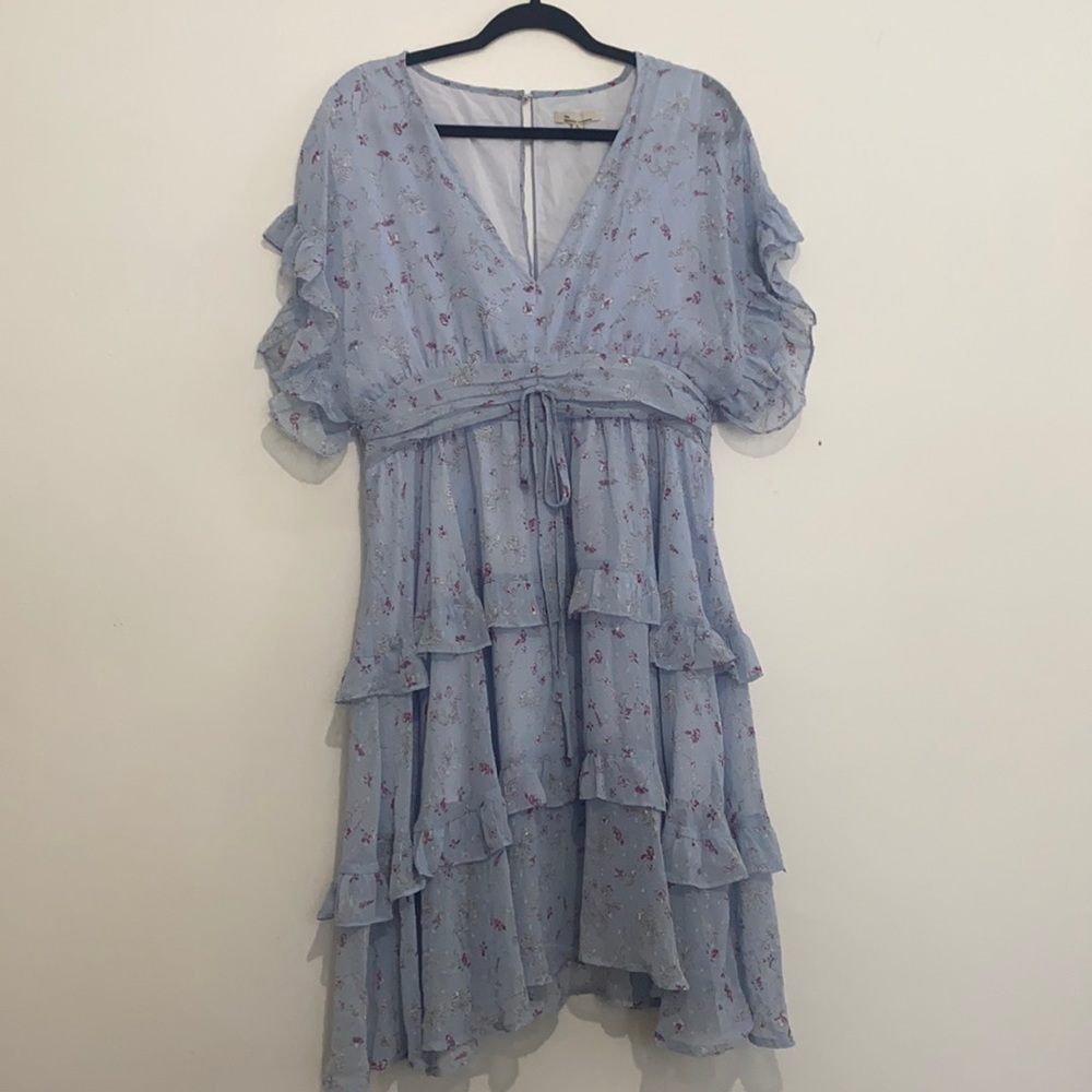 The Clothing Company size large ruffle baby blue dress v neck shirt sleeve girly
